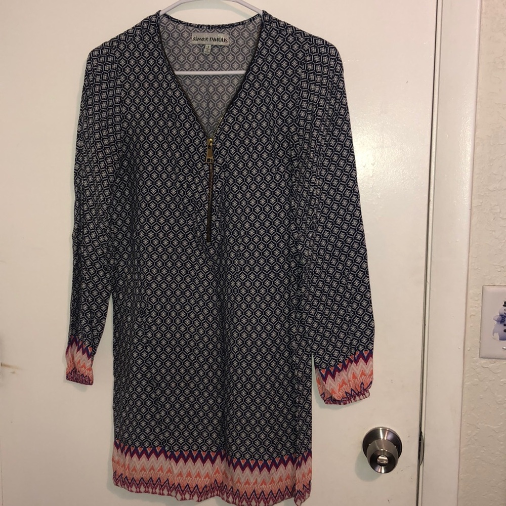 Long Sleeves Print Short Dress